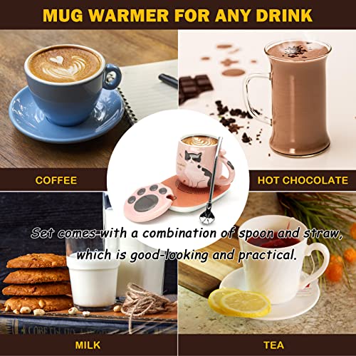  Cat Coffee Mug Warmer ,Smart Coffee Mug Warmer,Cute Cat Paw Mug Set,Novelty Coffee Mugs Mug Warmer For Desk Auto Shut Off Coffee Warmer Plate For Coffee,Tea,Water,Milk, Birthday Gift Box Pink