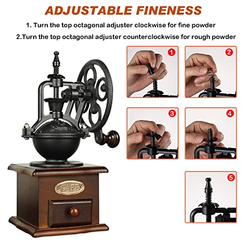  Burr Coffee Grinder,Burr Grinder Vintage Style Wooden Hand Grinder Hand Coffee Been Grinder,Classic French Press Coffee Mill Hand Crank Coffee Grinders Burr,with Brush