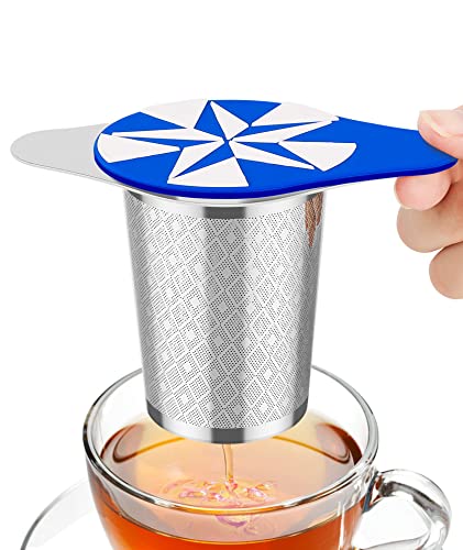 Large Tea Infuser Basket For Loose Tea With Blue Lid, Extra Fine Mesh & Premium 18/8 Stainless Steel Tea Strainer, Perfect For Hanging On Cups, Teapots To Brew All Kind Of Tea