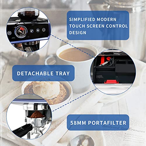  All In One Espresso Machine For Home Barista CYK7601, Coffee Grinder, Milk Steam Frother Wand, For Espresso, Cappuccino And Latte, Black