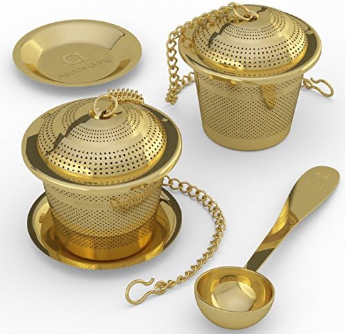  Oose Leaf Tea Infuser (Set Of 2) With Tea Scoop And Drip Dray By Apace - Ultra Fine Stainless Steel Strainer & Steeper For A Superior Brewing Experience