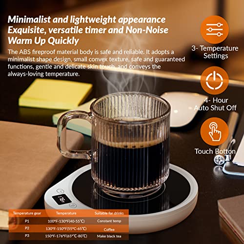  Mug Warmer, Upgrade Coffee Warmer & Cup Warmer For Desk With 3 Temperature Settings, More Hot Coffee Mug Warmer With Timer & 4H Auto Shut Off For Keep Best Flavor For Cocoa, Tea, Water, Milk, Black