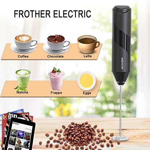  Handheld Milk Frother Small Mixer For Drinks Whisk Frother Of Battery Operated,Stainless Steel Frother Forlatte,cappuccino,hot,chocolate, Matcha(BLCAK)