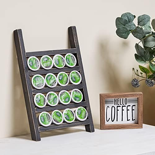  Farmhouse K Cups Ladder Coffee Pod Holder For Countertop, Rustic Wood Keurig Pod Holder K Cup Organizer For Home Kitchen Storage, Coffee Station Organizer For Coffee Bar Accessories White