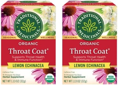 Organic Throat Coat Lemon Echinacea Seasonal Tea, 16 Count (Pack Of 6)