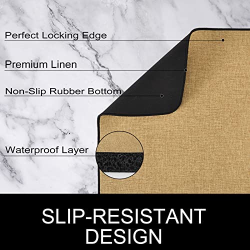  ETTORLER Coffee Mat, Waterproof Coffee Bar Mat Imitation Linen Surface (24x16x0.12IN) Thickened Upgrade DIATOM MUD Bottom Coffee Maker Mat Leak-Proof Coffee Mat For Countertops Table Espresso Machine