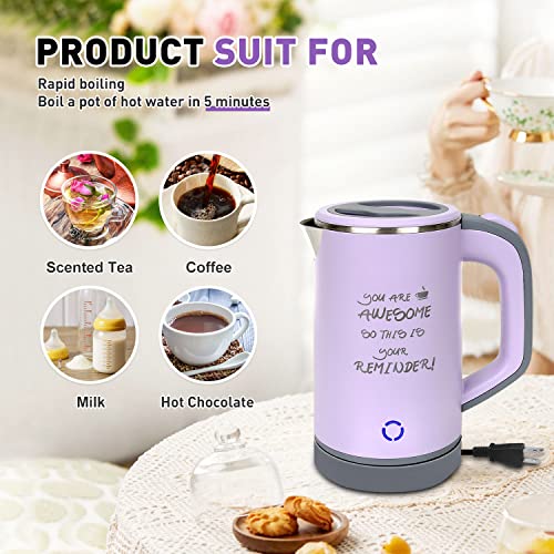  0.8L Small Electric Kettle Stainless Steel,600w Low Power Mini Portable Tea Kettle, Double Wall Travel Hot Water Boiler,Auto Shut-off & Boil-Dry Protection,for Travel, Office Student Dormitory