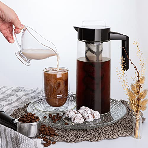  Cold Brew Maker For Iced Coffee And Iced Tea, 44 Oz Cold Coffee Maker Glass Pitcher, Tea Infuser For Loose Leaf Tea, Large Iced Coffee Maker (Black)
