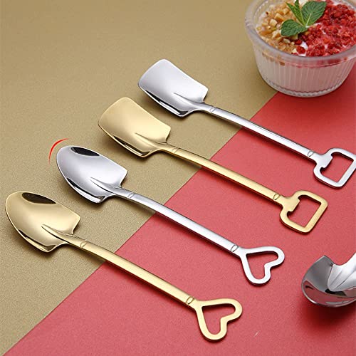 GENERIC 1PC Creative Dessert Spoon Tea-Spoon Birthday Gift Heart Ice Cream Scoop Coffee Spoon Shovel Stainless Steel(Square,Silver)
