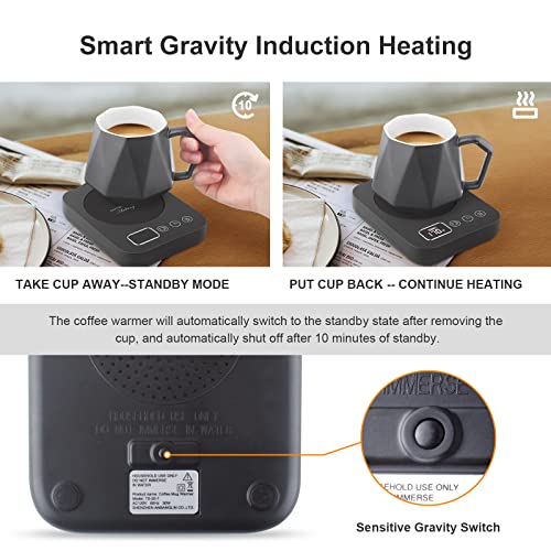  Mug Warmer, ANBANGLIN Coffee Warmer For Desk With Gravity Sensor, Coffee Mug Warmer With 2/4/6/8/10/12H Auto Shut Off, Coffee Cup Warmer With 3 Temp Settings, LED Display, A Cup Lid Included