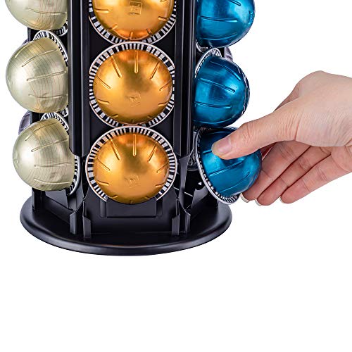  Vertuo Pod Holder Carousel Stand For Nespresso Vertuo Capsule Storage Organizer With Extra Space For Coffee Mate Silent Rolling (Vertuo 80+ Pod Storage)