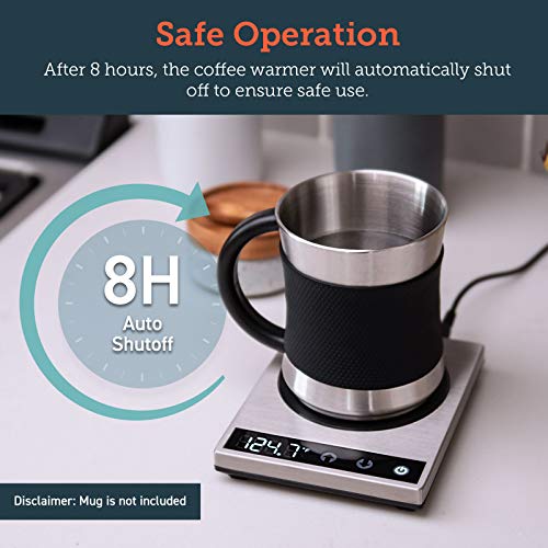  Mug Warmer & Coffee Cup Warmer For Desk Coffee Gift, Beverage Heater For Home And Office Use, Pressure Sensor Technology, Auto Shut Off, Digital Temp Control, 77-194℉, Silver