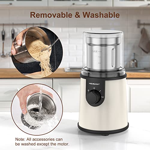  Coffee Grinder Electric, HOMEASY Electric Spice Grinder Coffee Bean Grinder Spice Blender For Coffee Bean Nuts Spice With 304 Stainless Steel Blades Removable Bowls, 350W, 110-120V (Beige)
