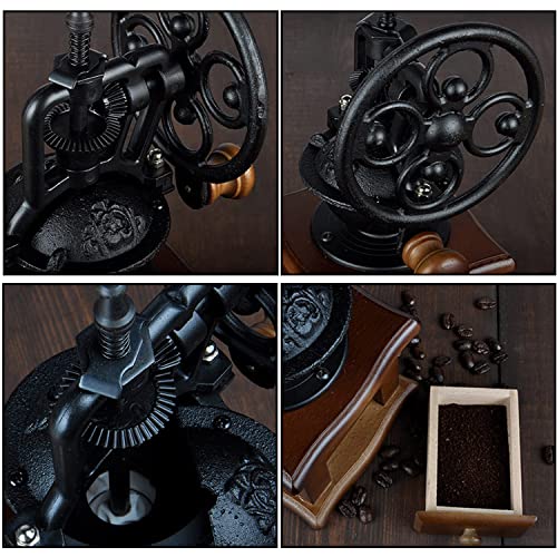  Burr Coffee Grinder,Burr Grinder Vintage Style Wooden Hand Grinder Hand Coffee Been Grinder,Classic French Press Coffee Mill Hand Crank Coffee Grinders Burr,with Brush