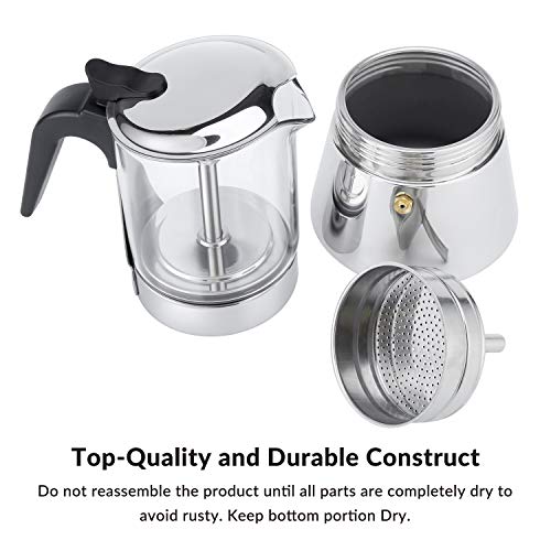  EESTA Premium Crystal Glass-Top Stovetop Espresso Moka Pot - 4 / 6/ 9 Cups - Stainless Steel Coffee Maker- 160ml/5.6oz/4 Cup (esHimpresso Cup=40ml)- Valentines Day Gifts