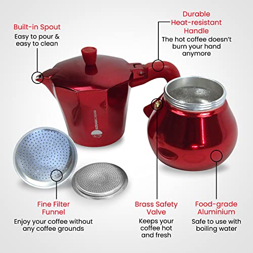  6 Cup Stovetop Expresso Maker For Home-Red Italian Coffee Maker-small Moka Pot Brewer-camping Greca Brewer