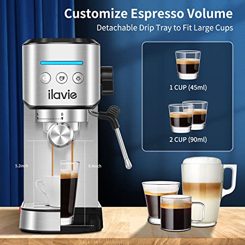  Espresso Machine, 20Bar Pump Espresso Coffee Machine With Steamer, Stainless Steel Cappuccino Latte Maker Easy To Use For Home Barista, 1350W