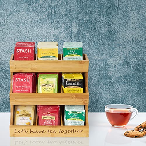  Tea Bag Holder Bamboo 3 Tier, Tea Holder For Tea Bags Organizer Over 180 Tea Bags. Tea Bags Storage Cabinet And Counter. It's Can Hold Tea Bags, Coffee Pod, Sugar.