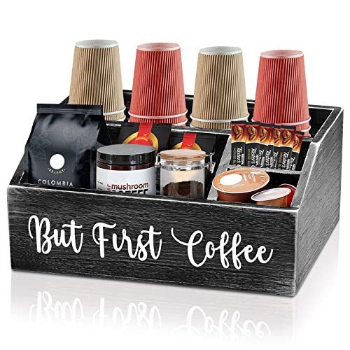  Coffee Station Organizer-Wooden Coffee Bar Accessories Organizer For Countertop, Farmhouse Coffee Bar Station Accessories And Organizer Decor Coffee Pod Holder Storage Basket For Coffee Bar Decor