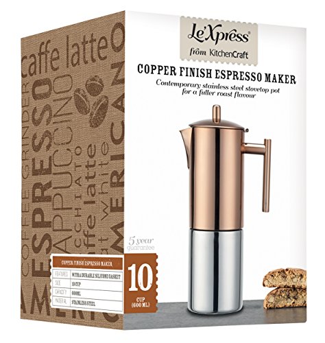 KitchenCraft Le Xpress Espresso Maker, Stainless Steel, 10 Cups, 9 X 12 X 16 Cm