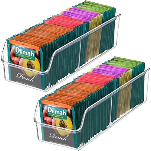  MaxGear Tea Bag Organizer Tea Bag Storage Tea Bag Holder Tea Box Clear Storage Bins For Sugar Packet, Coffee, Condiment, Spice Pouches In Kitchen, Cabinet, Countertop, Pantry, 10.4 X 3.5 X 3 Inch