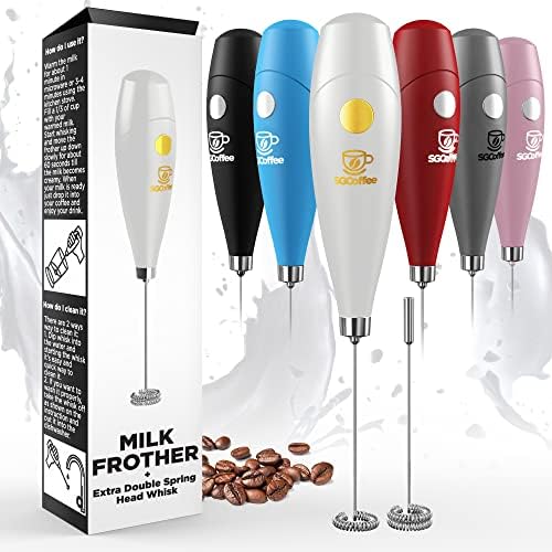  Powerful Double Whisk Milk Frother - Handheld Coffee Blender Frother For Lattes - Electric Whisk Mini Mixer, Milk Foamer Drink Stirrer, Foam Maker For Coffee, Frappe, Matcha, Cappuccino - Blue