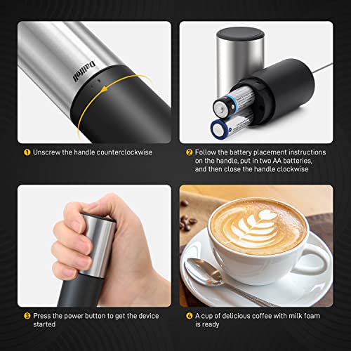  Milk Frother, Dallfoll Battery-Operated Whisk For Coffee, Electric Handheld Foam Maker, Mini Mixer And Coffee Blender Frother For Cappuccino, Lattes, Matcha, Hot Chocolate