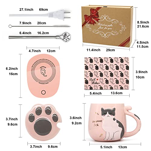  Cat Coffee Mug Warmer ,Smart Coffee Mug Warmer,Cute Cat Paw Mug Set,Novelty Coffee Mugs Mug Warmer For Desk Auto Shut Off Coffee Warmer Plate For Coffee,Tea,Water,Milk, Birthday Gift Box Pink