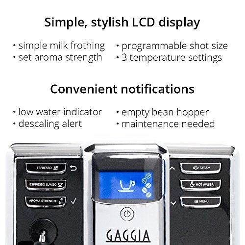  Gaggia Anima Coffee And Espresso Machine, Includes Steam Wand For Manual Frothing For Lattes And Cappuccinos With Programmable Options,Black