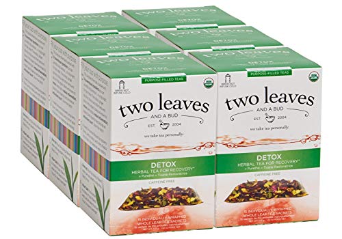  Wo Leaves And A Bud Organic Detox Herbal Tea Bags, Naturally Caffeine Free, Whole Leaf Herbal Tea For Recovery In Sachets, 15 Count (Pack Of 6)