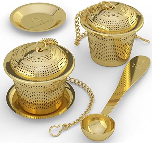  Oose Leaf Tea Infuser (Set Of 2) With Tea Scoop And Drip Dray By Apace - Ultra Fine Stainless Steel Strainer & Steeper For A Superior Brewing Experience