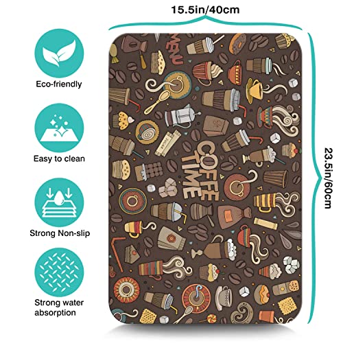  Coffee Bar Mat Accessories For Countertop Super Absorbent Anti-Slip Silicone Dish Drying Mats For Kitchen Counter Draining Pad Decor Gift Fit Coffee Maker Coffee Pot Espresso Machine 23inx15in