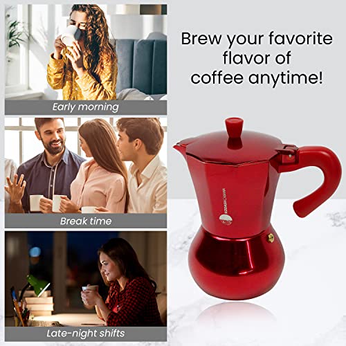  6 Cup Stovetop Expresso Maker For Home-Red Italian Coffee Maker-small Moka Pot Brewer-camping Greca Brewer