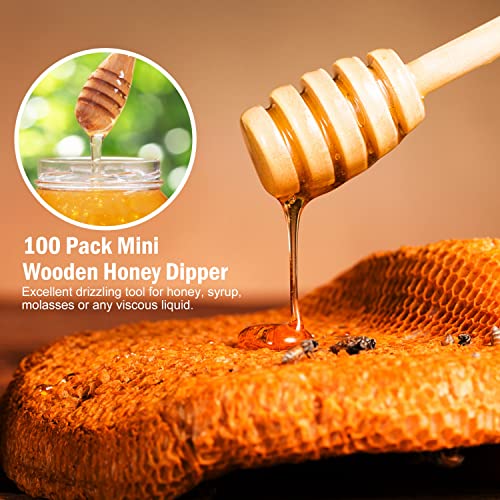  100 Pack Mini 3 Inch Portable Wooden Honey Dipper Sticks For Honey Jar Dispense Drizzle Honey, Wedding Party Favors