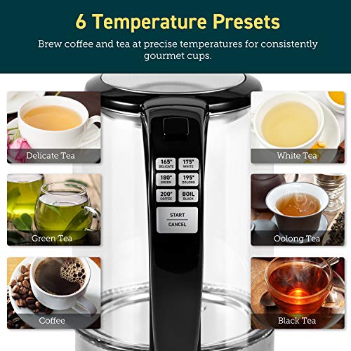  Electric Kettle Temperature Control With 6 Presets, Hot Water Boiler & Tea Heater, 1.7L, Black & Pour Over Coffee Maker With Double-layer Stainless Steel Filter, 34 Ounce