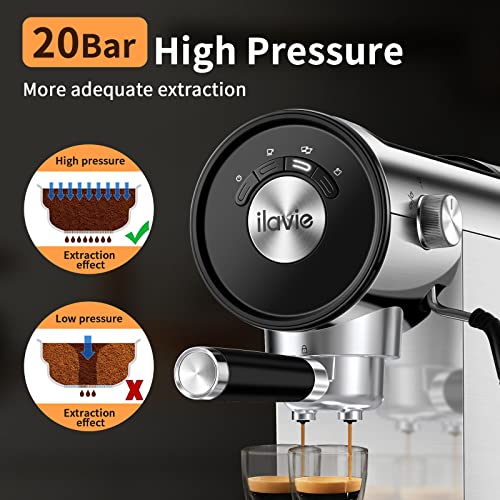  Espresso Coffee Machine With Steamer, 20 Bar Espresso Maker With Milk Frother Steam Wand, Espresso And Cappuccino Maker, Easy To Use At Home, Stainless Steel, 1250W