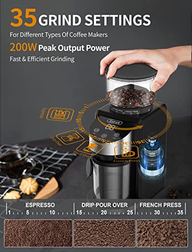  Burr Coffee Grinder, Adjustable Burr Mill With 35 Precise Grind Settings, Electric Coffee Grinder For Espresso/Drip/Percolator/French Press/American/Turkish Coffee Makers, 120V/200W, Black
