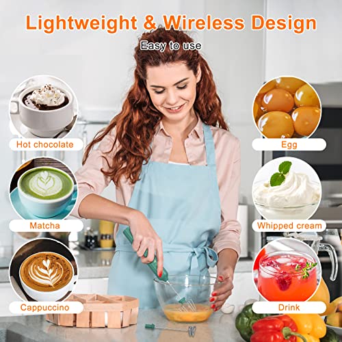  Rechargeable Milk Frother Handheld, Electric Coffee Frother With 2 Stainless Whisk, Adjustable Speed Mini Drink Mixer, Foam Maker Blender For Latte, Cappuccino, Matcha, Hot Chocolate (Green)