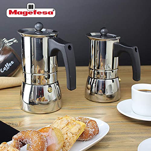  Genova - Stovetop Espresso Coffee Maker, 6 Cups Size, Made Of 18/10 Stainless Steel, Make Your Own Home Italian Coffee With This Moka Pot, Safe And Easy To Use, Cafetera, Café