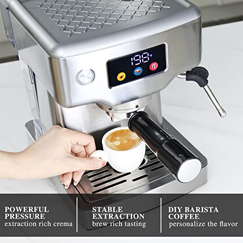  Espresso Machine 20 Bar, Stainless Steel Espresso Machine With Milk Frother For Cappuccino, Latte, Touch Screen Espresso Coffee Maker For Home