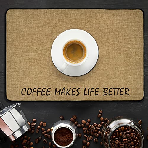  ETTORLER Coffee Mat, Waterproof Coffee Bar Mat Imitation Linen Surface (24x16x0.12IN) Thickened Upgrade DIATOM MUD Bottom Coffee Maker Mat Leak-Proof Coffee Mat For Countertops Table Espresso Machine