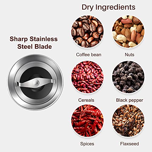  Coffee Grinder Electric, 2.5oz/75g Large Capacity Spice Grinder Electric, Coffee Bean Grinder With 1 Stainless Steel Blades Removable Bowl