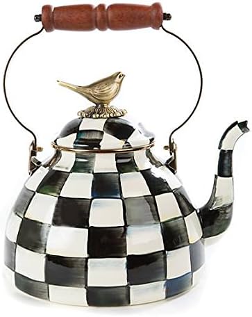  AcKenzie-Childs Courtly Check Enamel Tea Kettle, Decorative Tea Kettle, 3-Quart Capacity