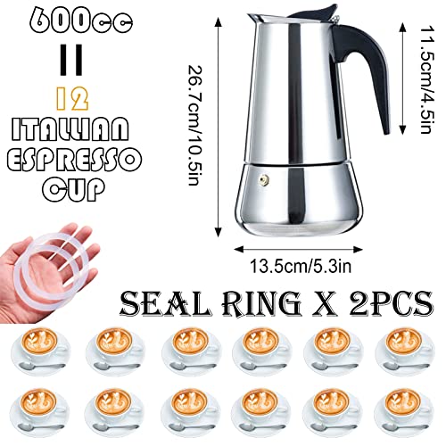  Stovetop Espresso Maker Stainless Steel Moka Pot Espresso Maker Percolator Italian Coffee Maker Capable Moka Coffee Machine Cafe Percolator Maker For Home & Camping-12Cup