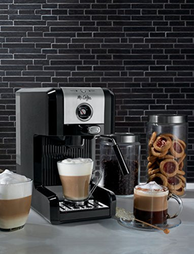 Mr. Coffee® Easy Maker | Authentic Pump Espresso Machine, 6 Piece, Chrome/Black