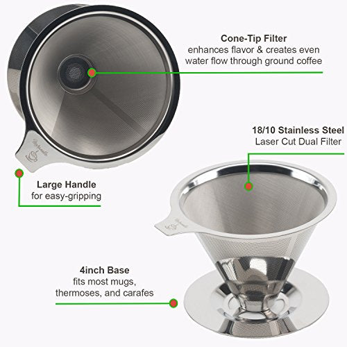  é Pour Over Coffee Dripper Stainless Steel Reusable Drip Cone Coffee Filter Portable Pour-Over Coffee Maker Paperless Metal Fine Mesh Strainer Coffee Pourover Brewer Camping Coffee Maker