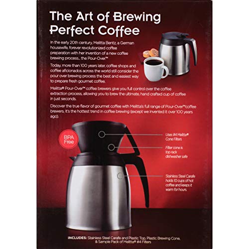 Melitta Pour-Over Coffee Brewer & Stainless Steel Carafe Set With Coffee Filters, 60 Ounce Set