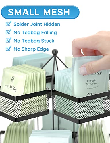  Ea Bag Organizer, Tea Bag Storage Holder Spinning Carousel 96 Teabags Container, Lazy Susan Coffee Creamer Sweetener Tea Caddy For Kitchen Counter Cabinet Pantry Shelf Organizer
