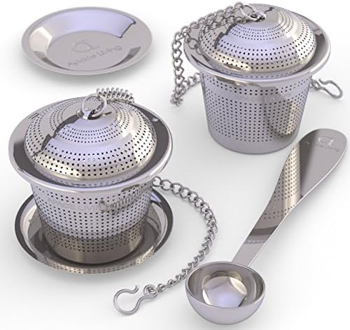  Oose Leaf Tea Infuser (Set Of 2) With Tea Scoop And Drip Dray By Apace - Ultra Fine Stainless Steel Strainer & Steeper For A Superior Brewing Experience
