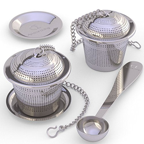  Oose Leaf Tea Infuser (Set Of 2) With Tea Scoop And Drip Dray By Apace - Ultra Fine Stainless Steel Strainer & Steeper For A Superior Brewing Experience